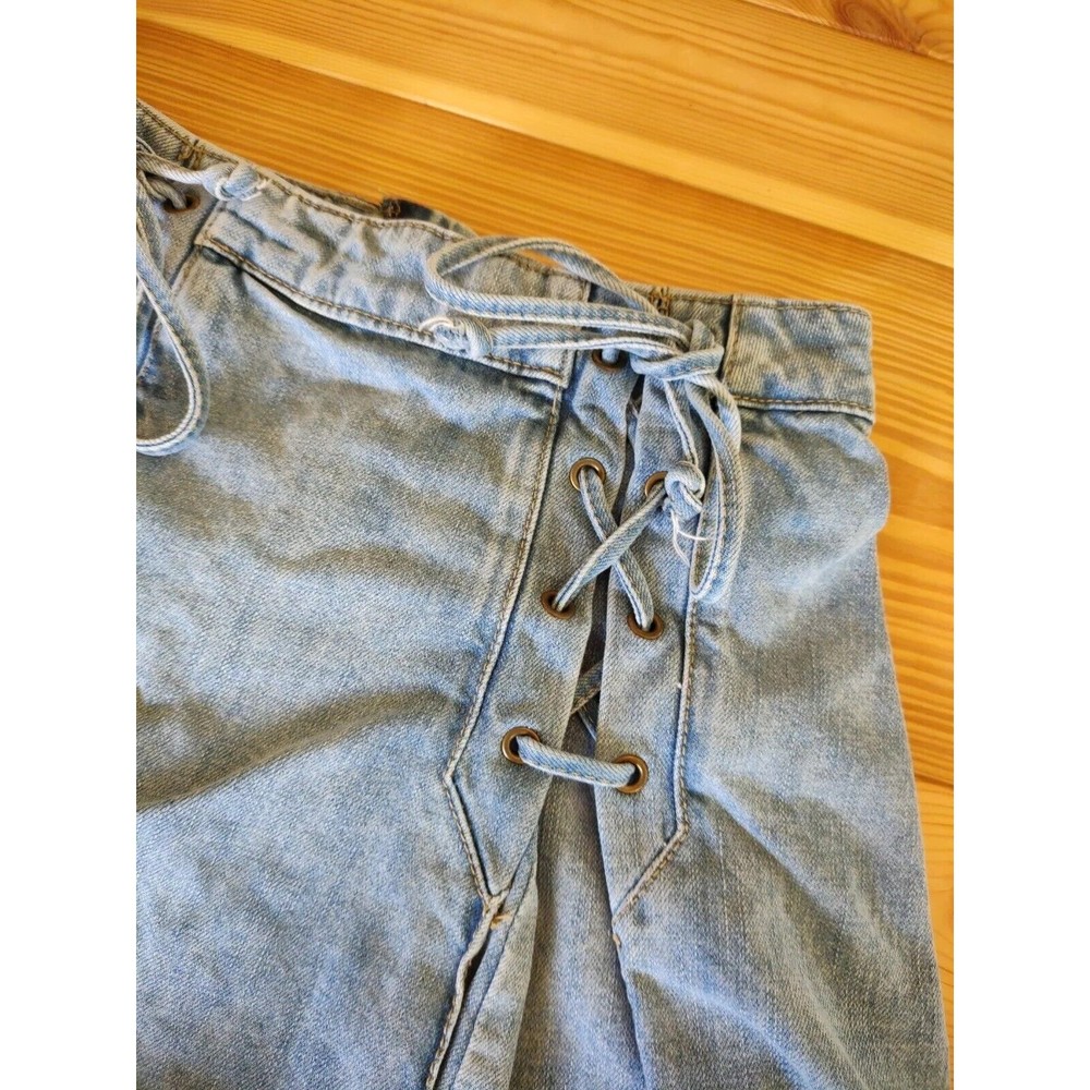 Free People Denim Lace Up Medium Blue Wash Jean Skirt Size 00 OB496275 MSRP 78$ - Picture 7 of 10